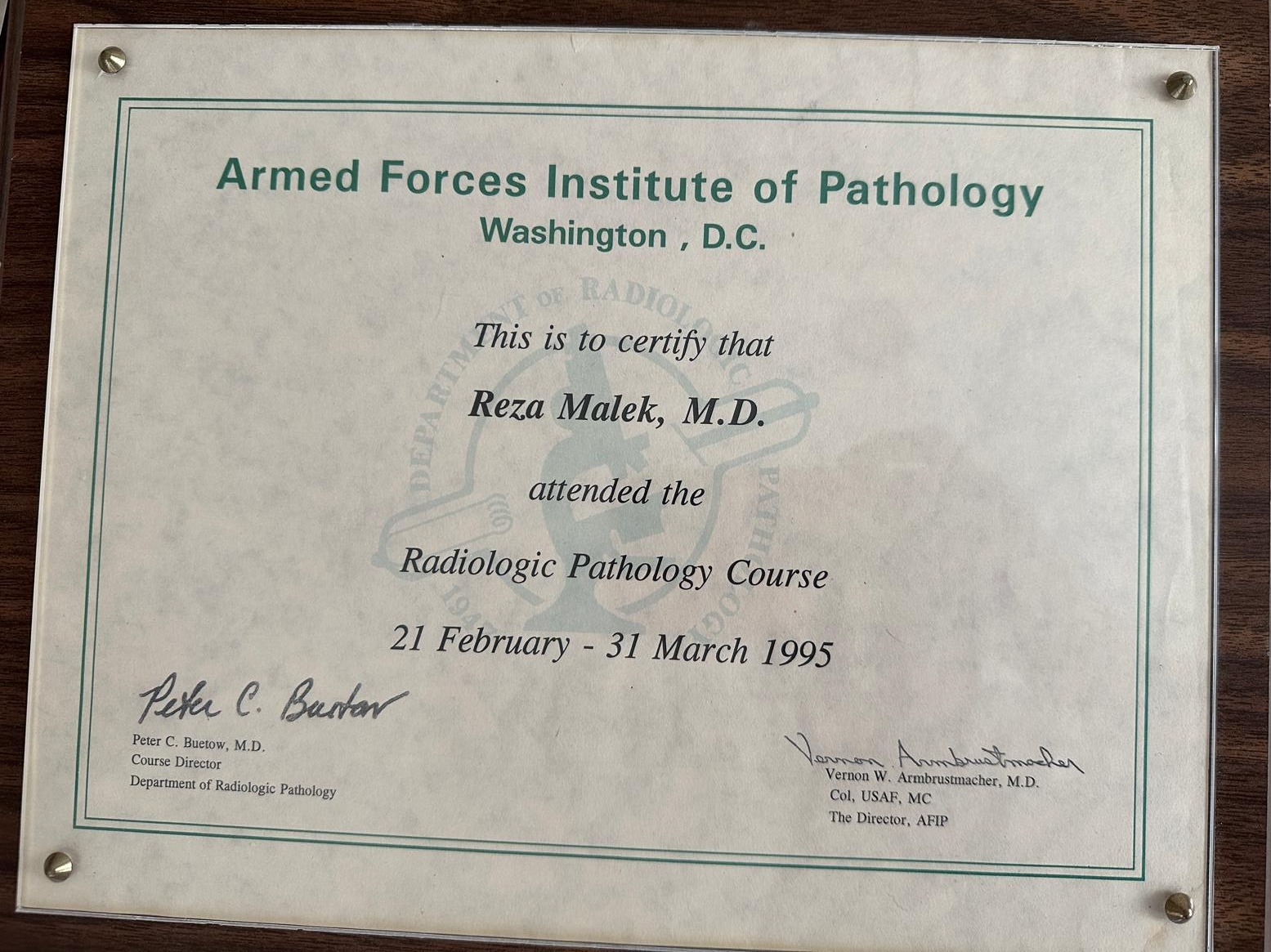 Radiologic Pathology Course — 21 Feb – 31 Mar 1995 — Armed Forces Institute of Pathology, Washington, D.C.