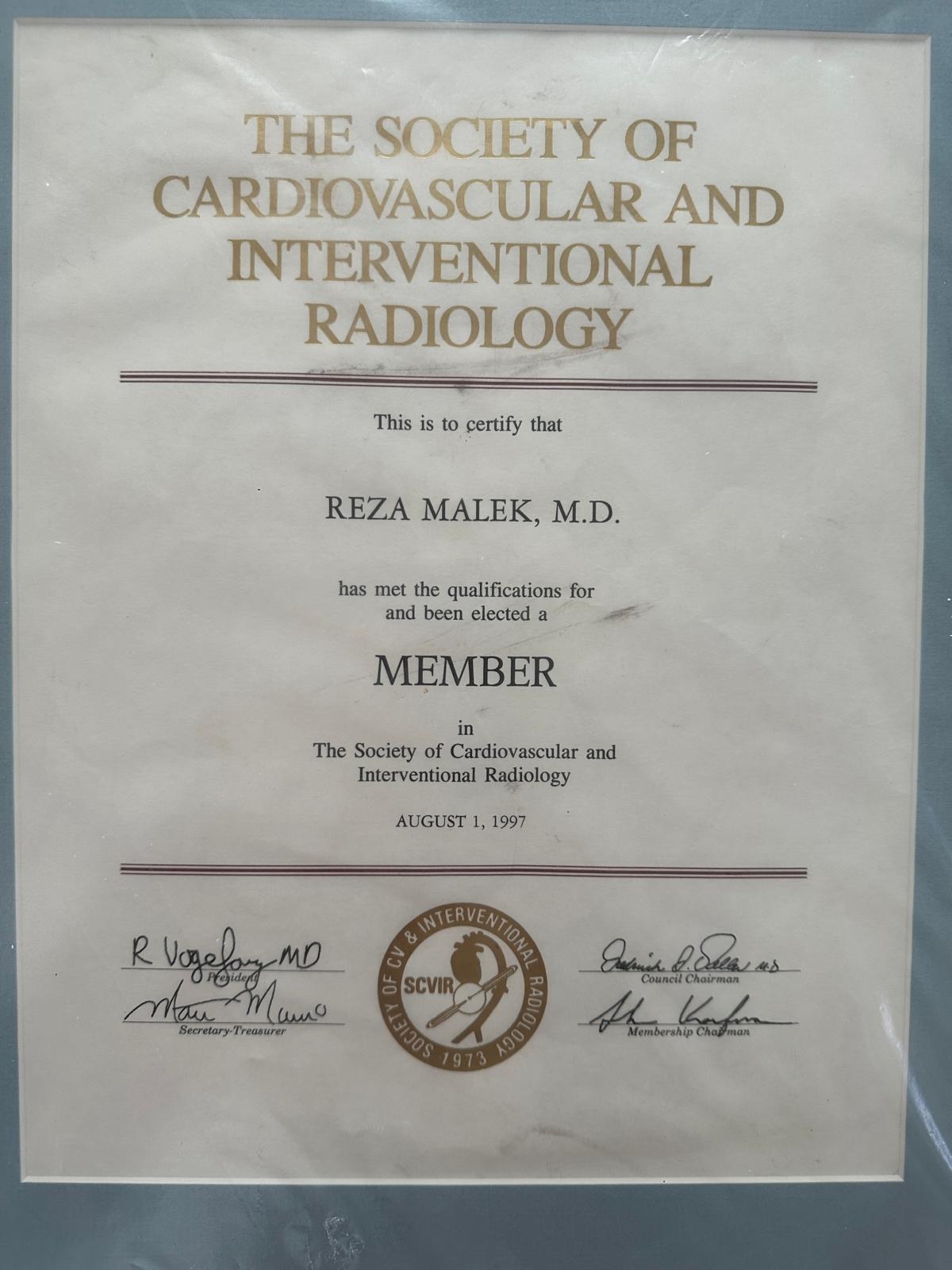 Elected Member — August 1, 1997 — Society of Cardiovascular and Interventional Radiology